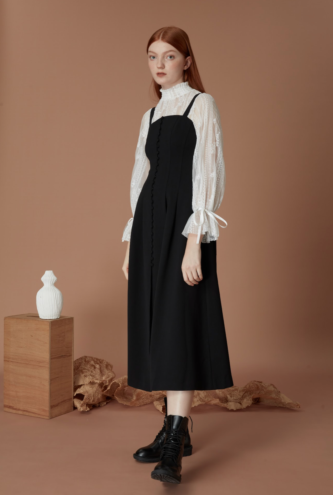 Button-Front Midi Dress