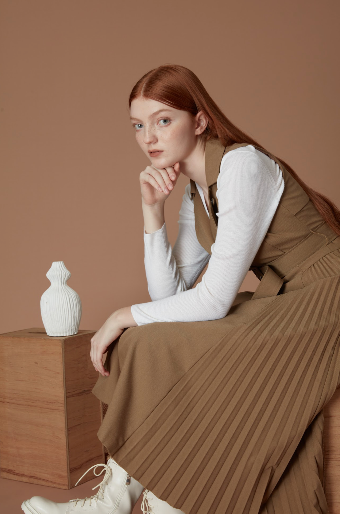 Double Breasted Pleated Hem Trench Coat