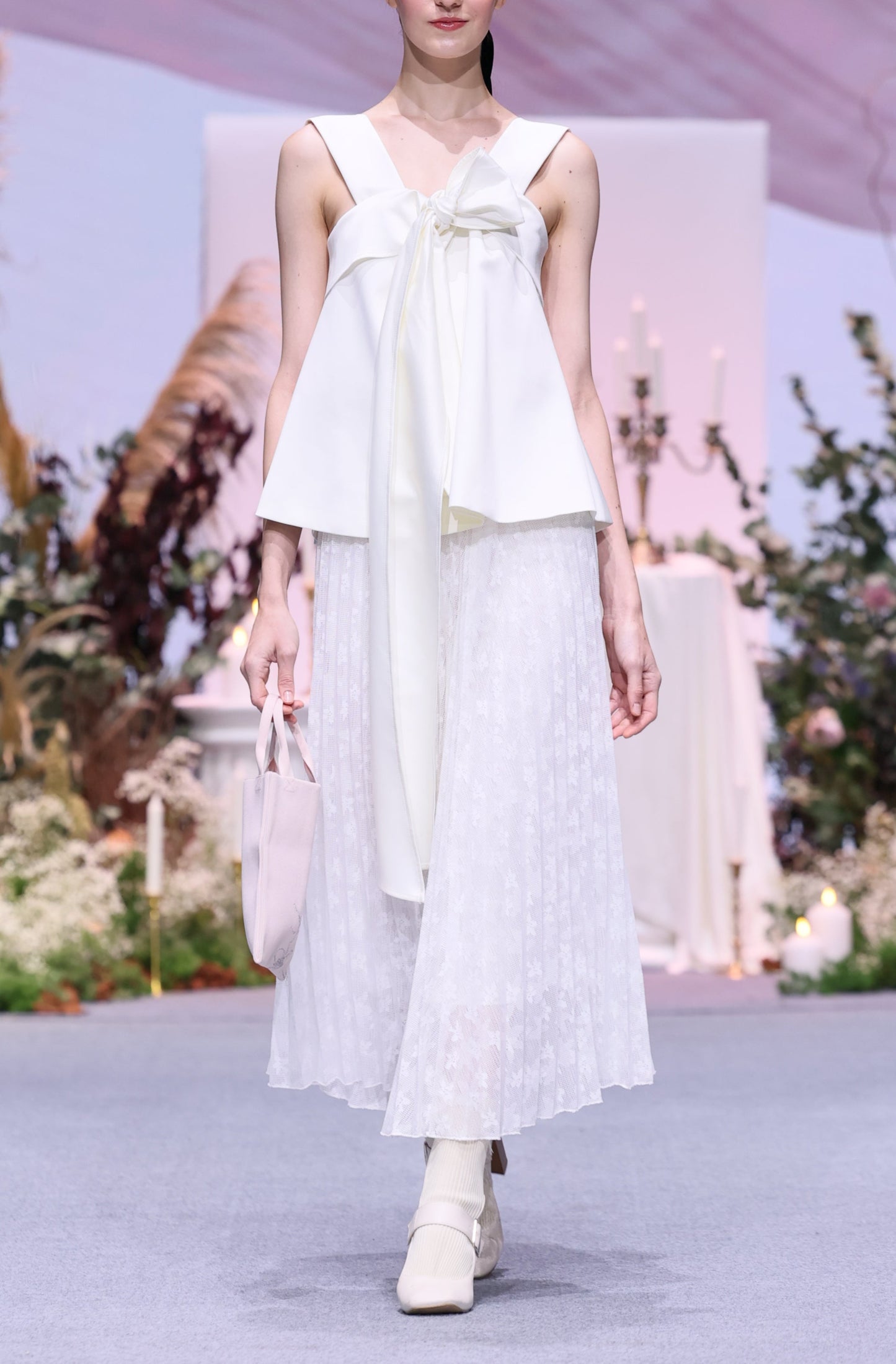 Lace Pleated Maxi Skirt