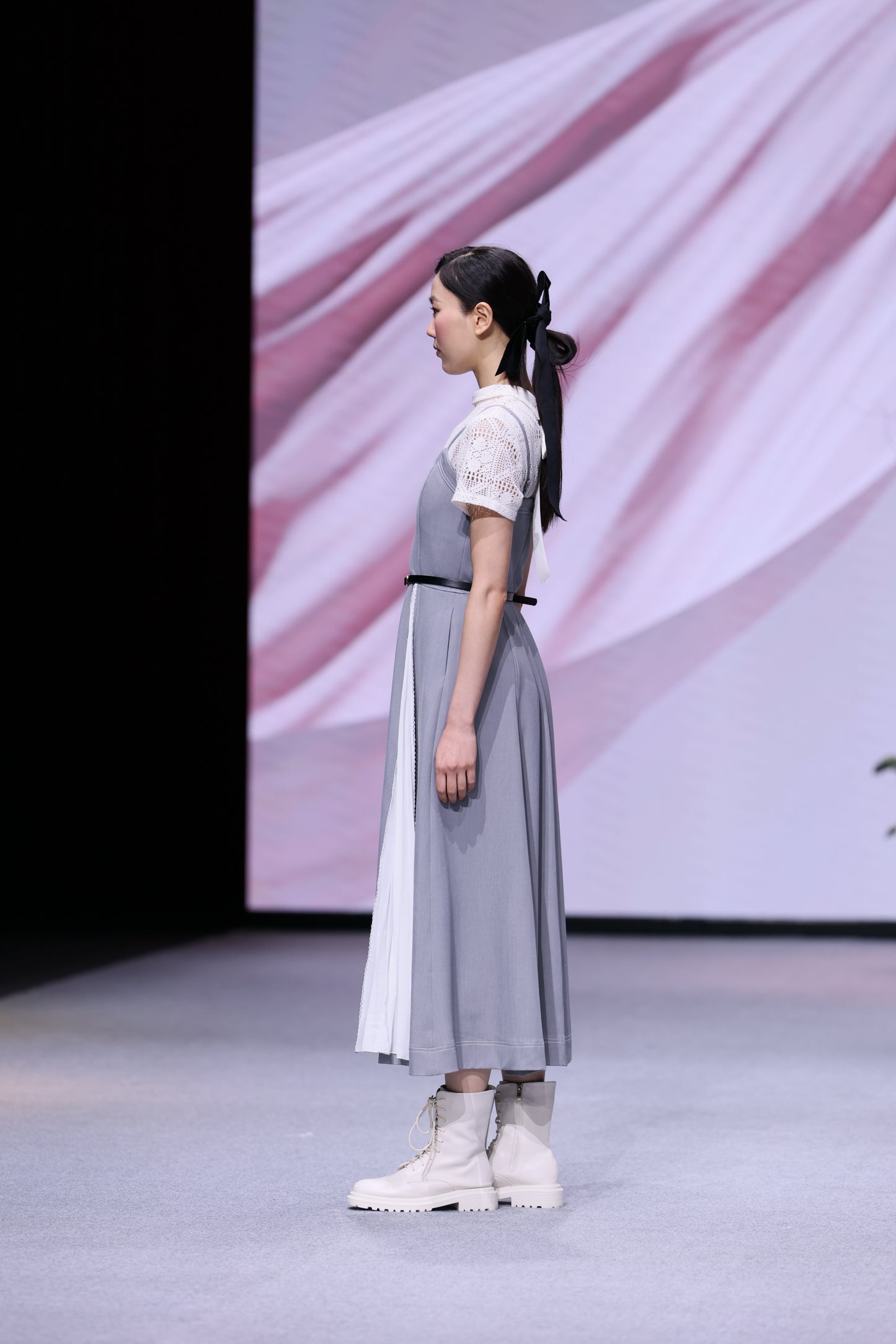 Denim V-neck Pleated Dress