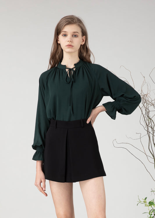 Tie-neck georgette blouse（Green)