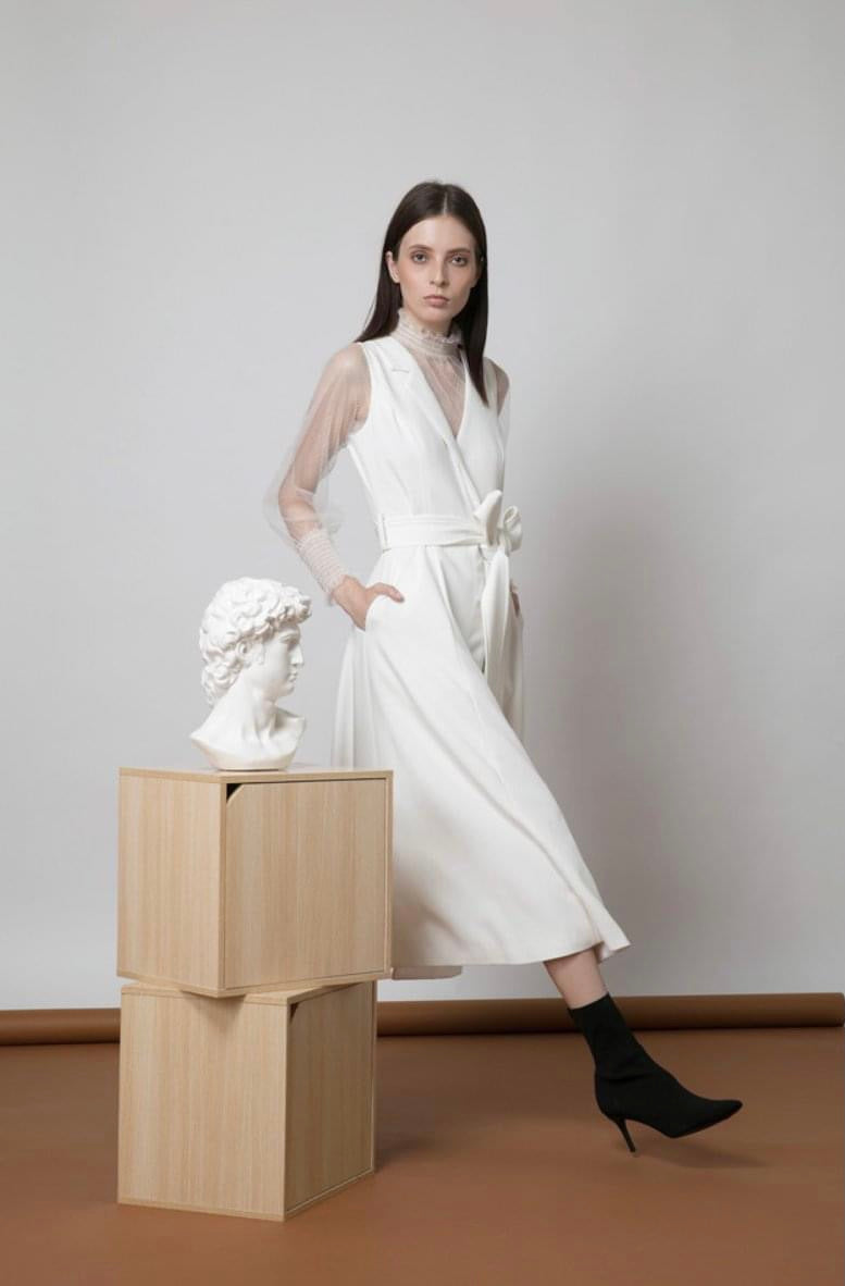 Mesh top with vest dress (White)