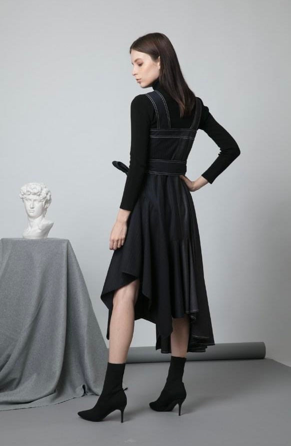 Checked Pattern Asymmetrical Dress