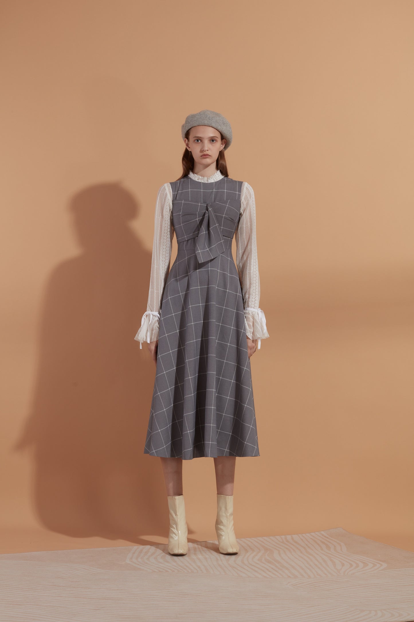 Checked pattern sleeveless maxi dress