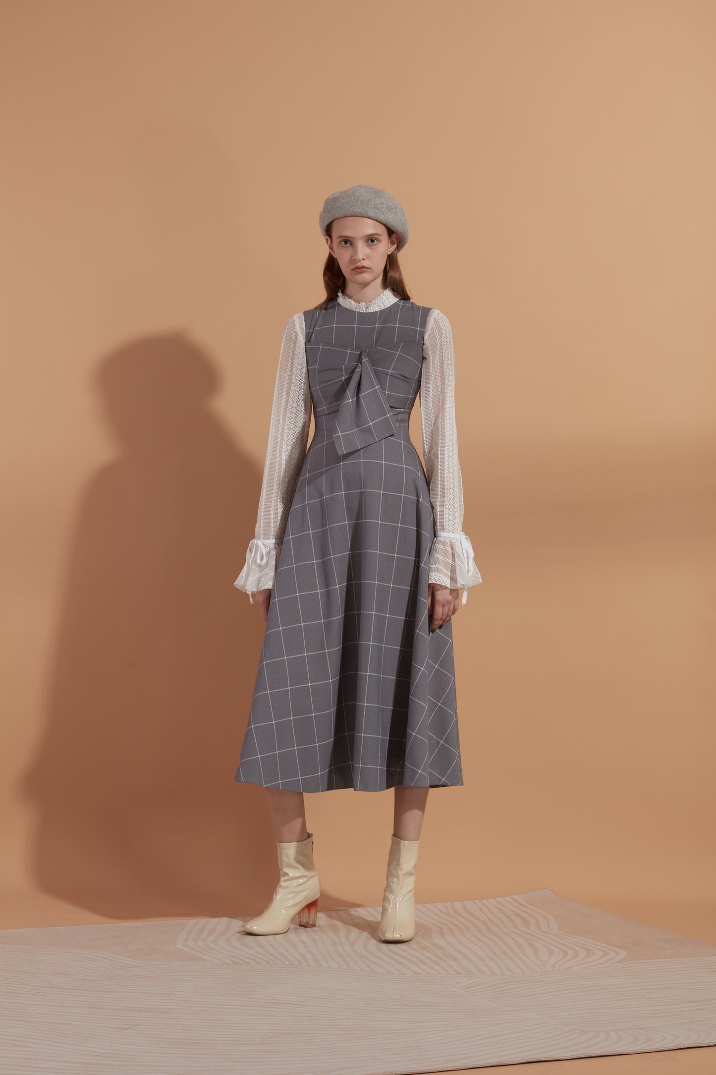 Checked pattern sleeveless maxi dress