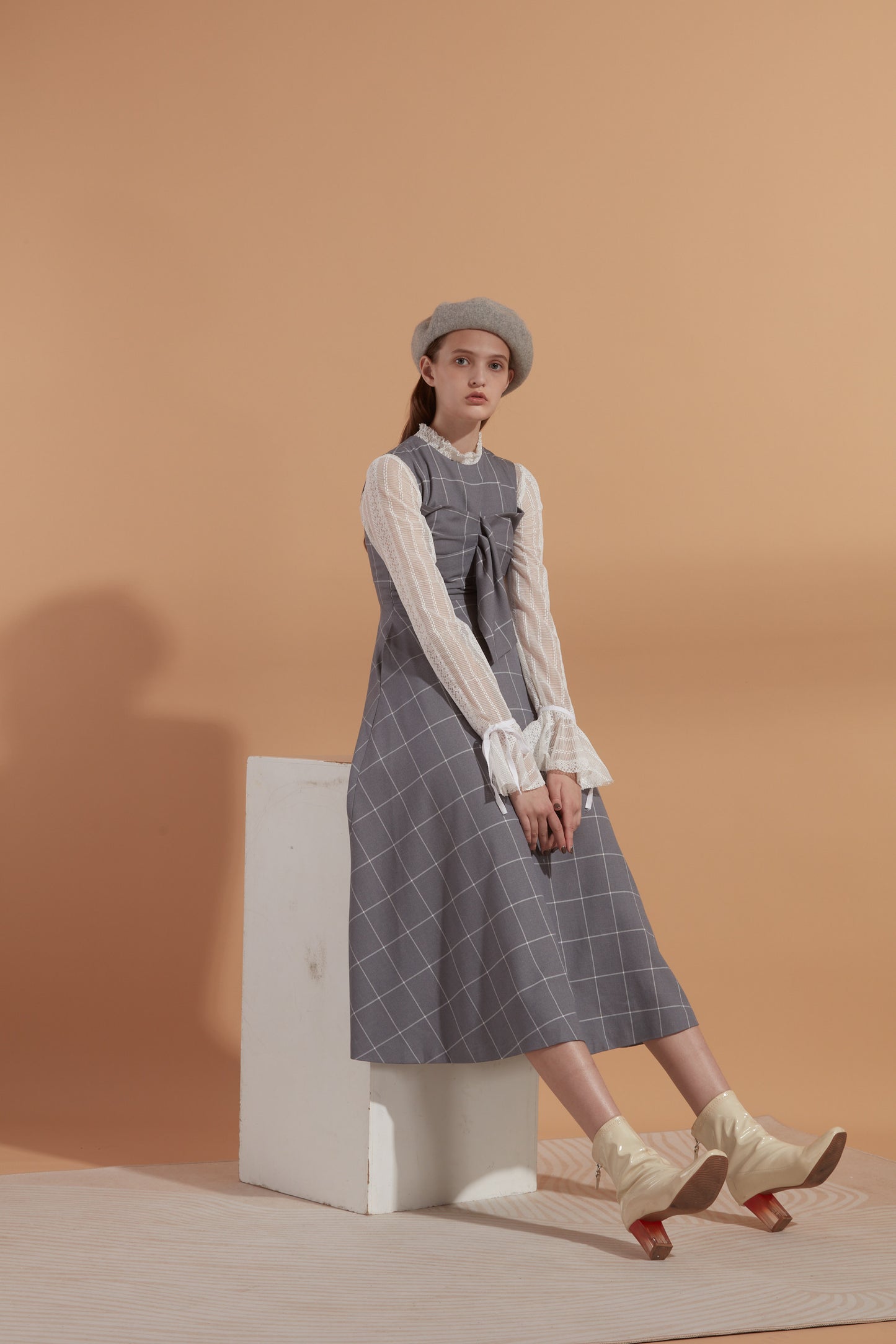 Checked pattern sleeveless maxi dress