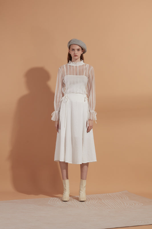 Jacquard midi skirt in white