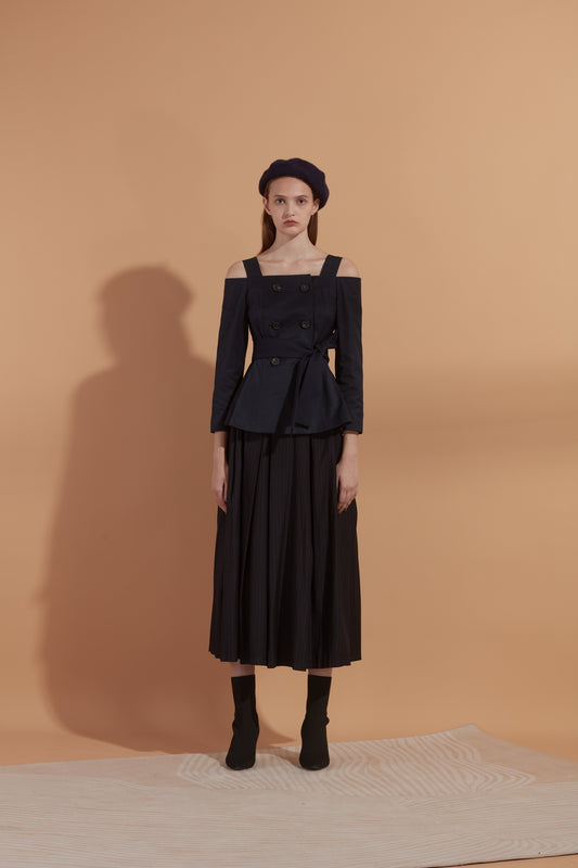 Off-the-shoulder double-breasted crepe top