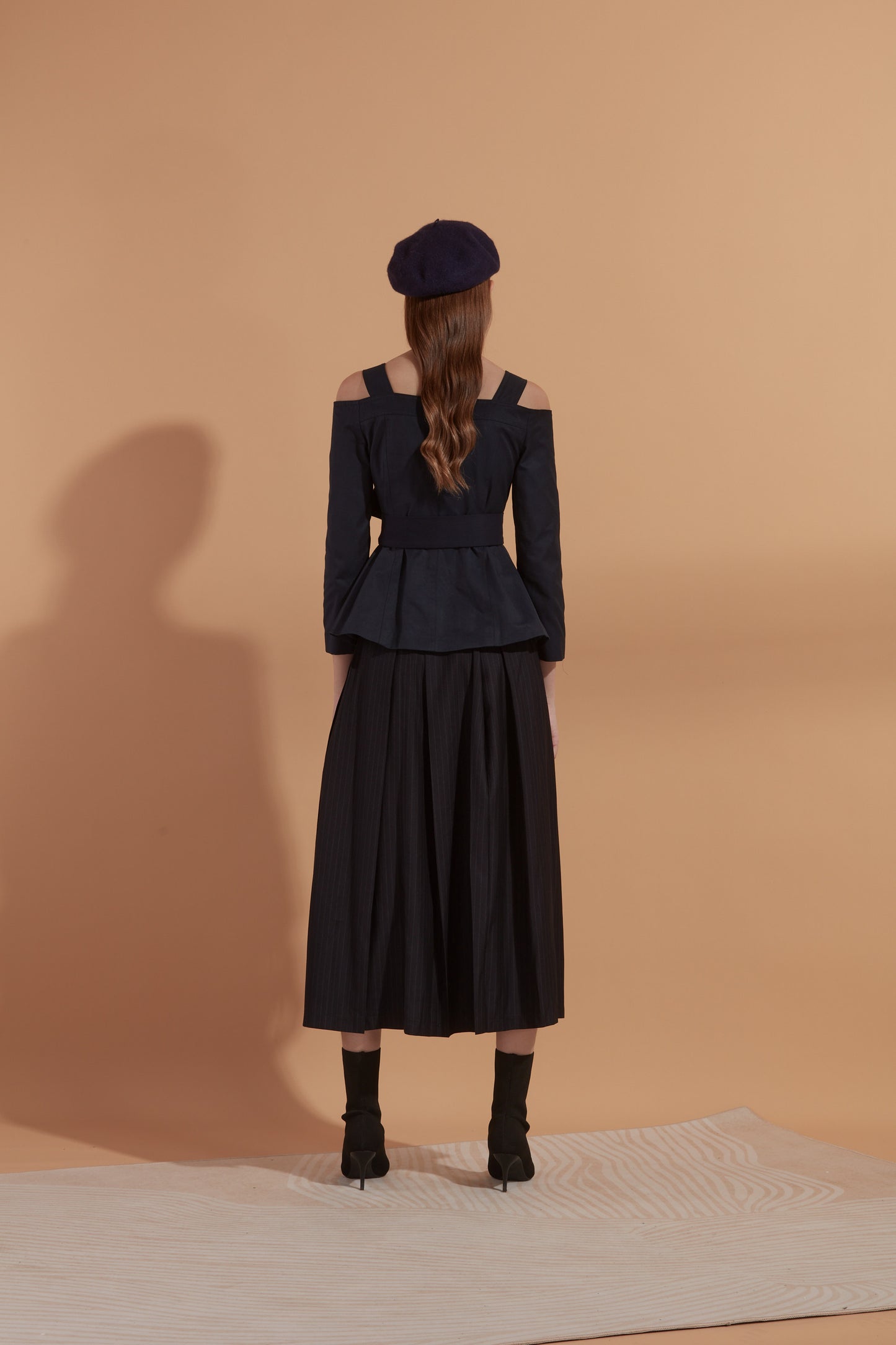 Off-the-shoulder double-breasted crepe top