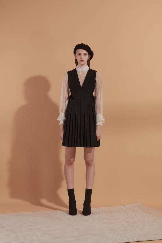 Pinstripe V-Neck Mini Dress