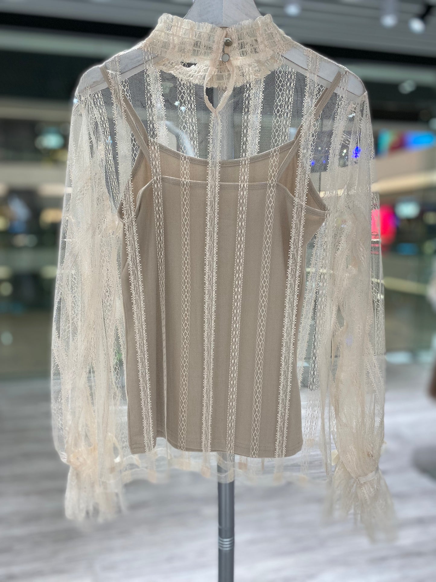 Mesh lace top in nude colour
