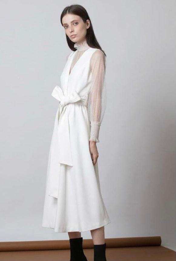 Mesh top with vest dress (White)