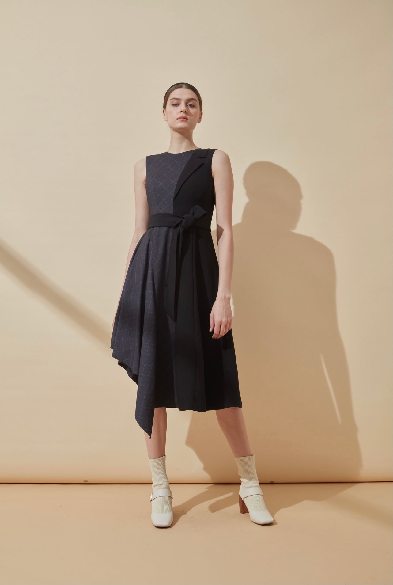 Checked pattern midi dress