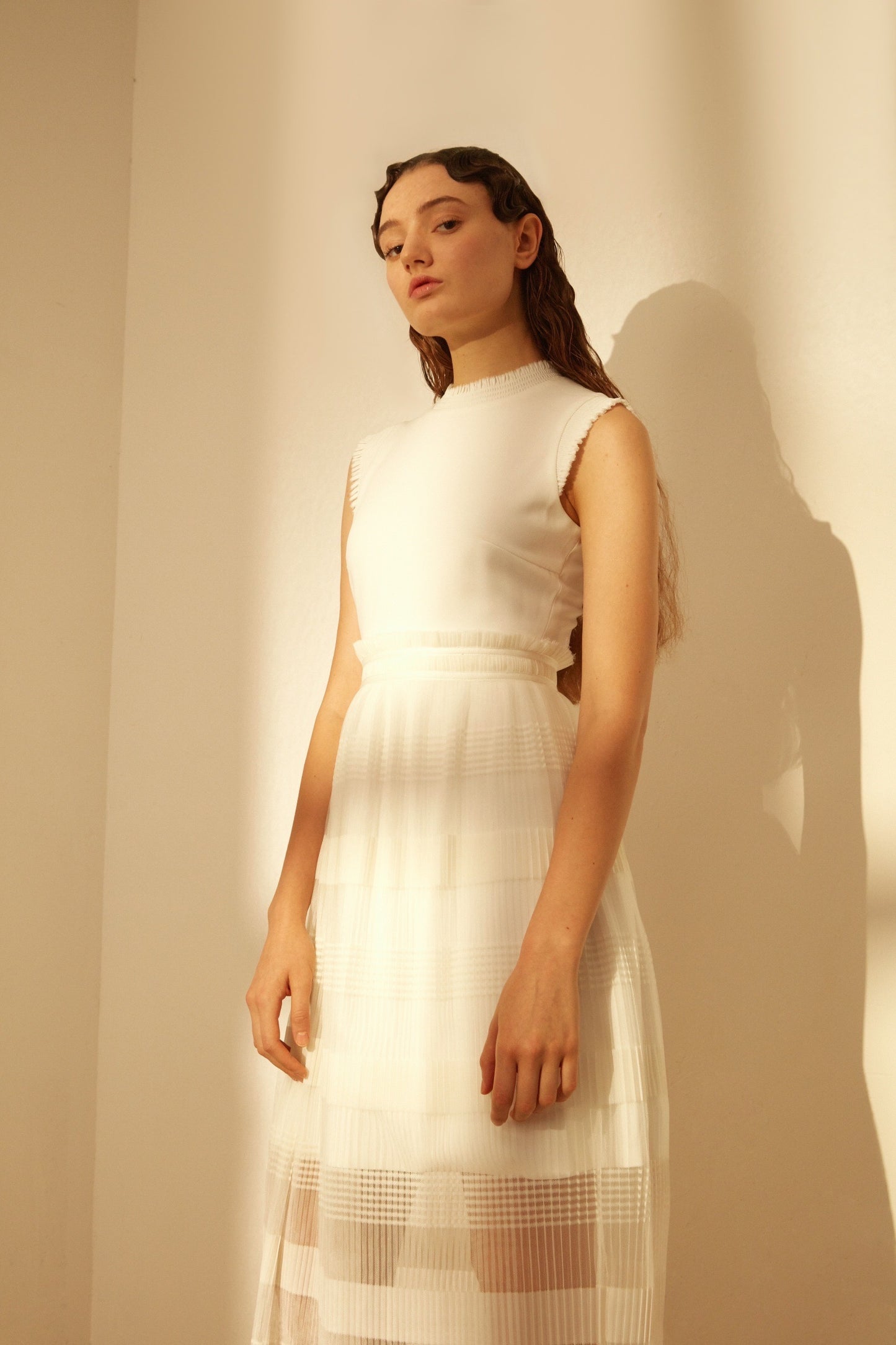 Sleeveless pleated maxi dress