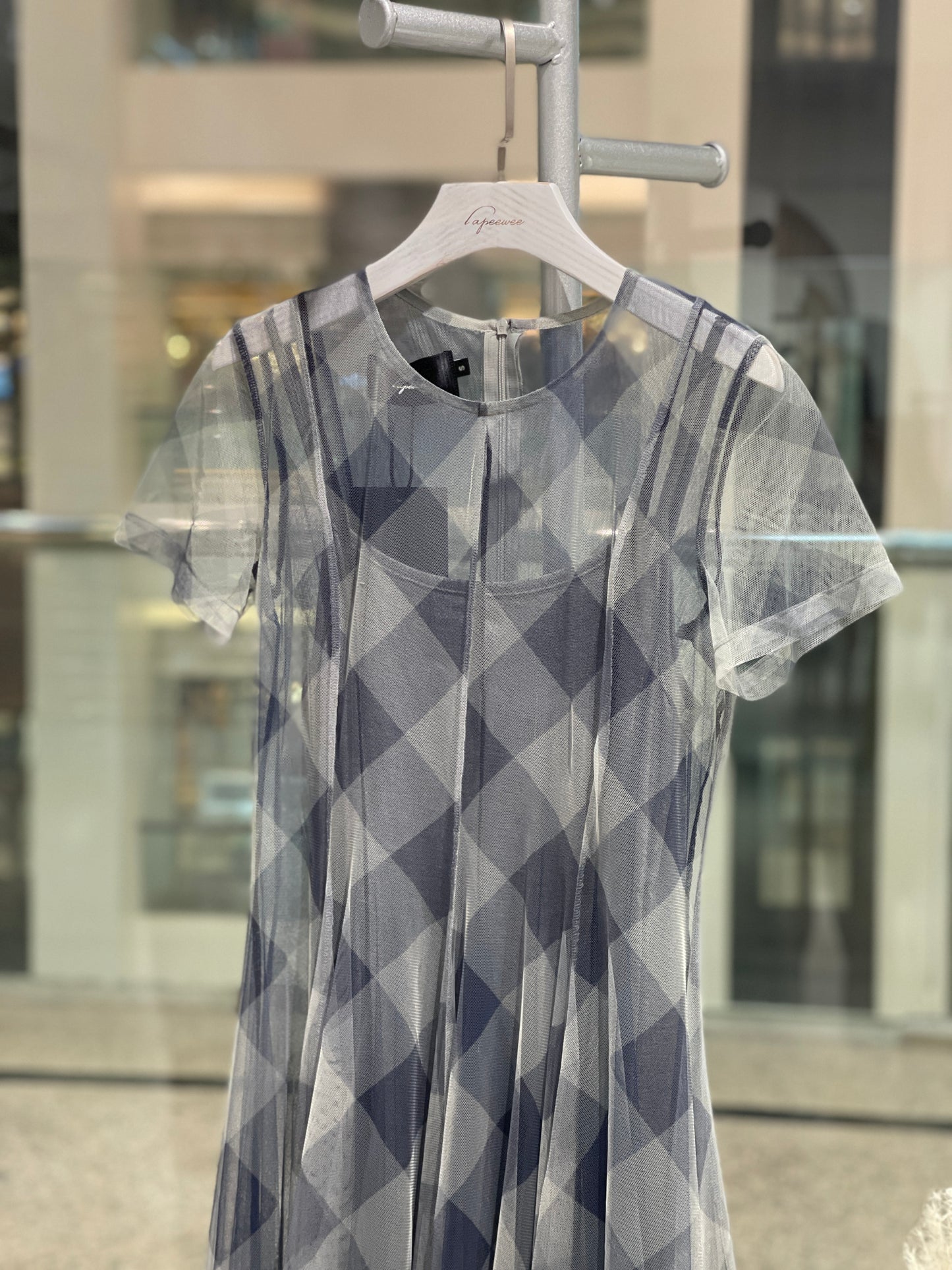 Checked pattern mesh dress