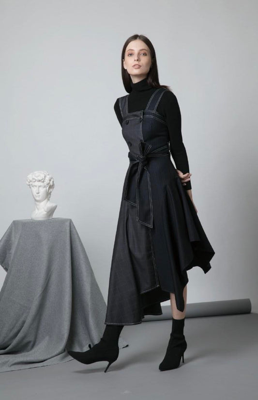 Checked Pattern Asymmetrical Dress