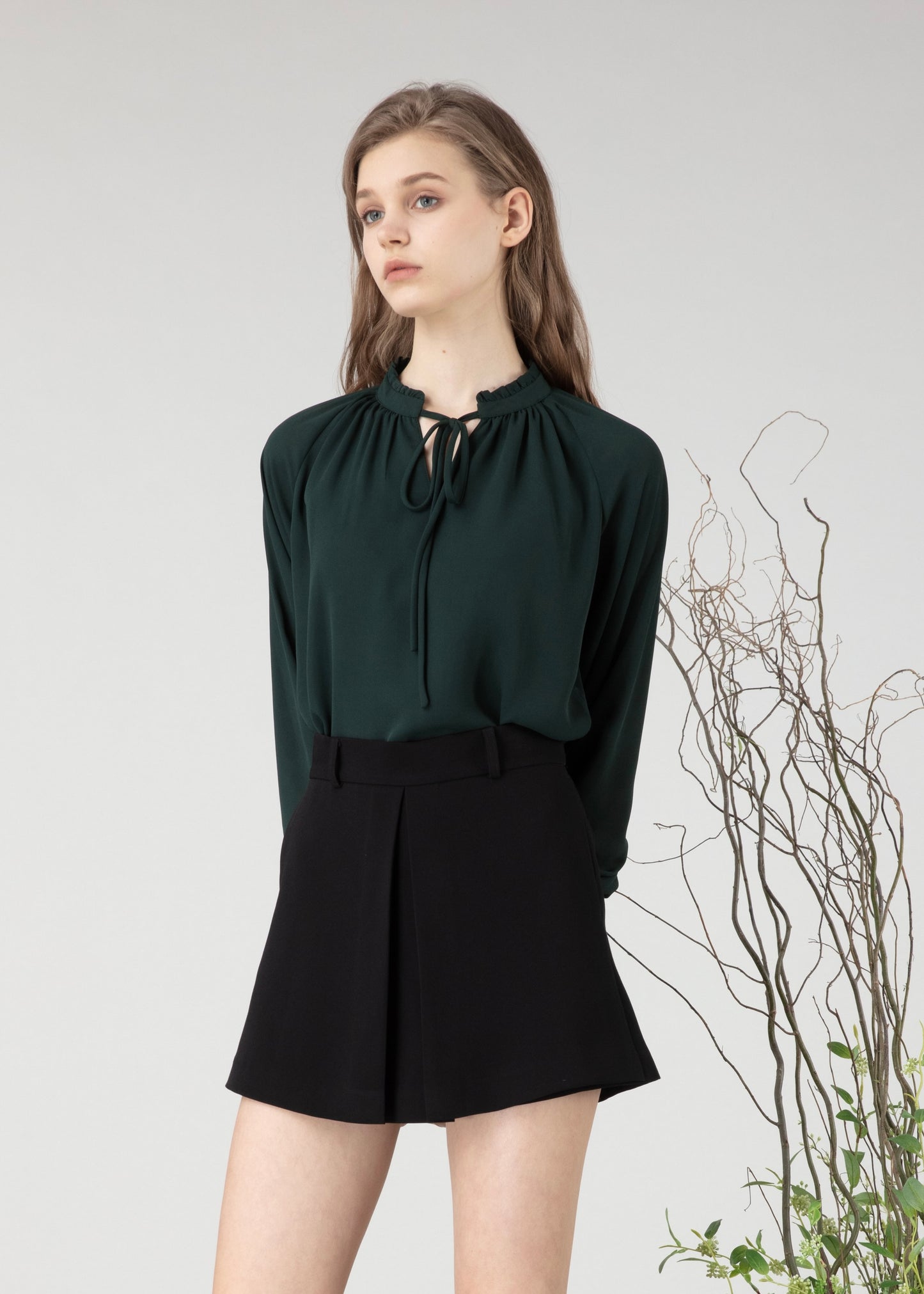 Tie-neck georgette blouse (Blue)