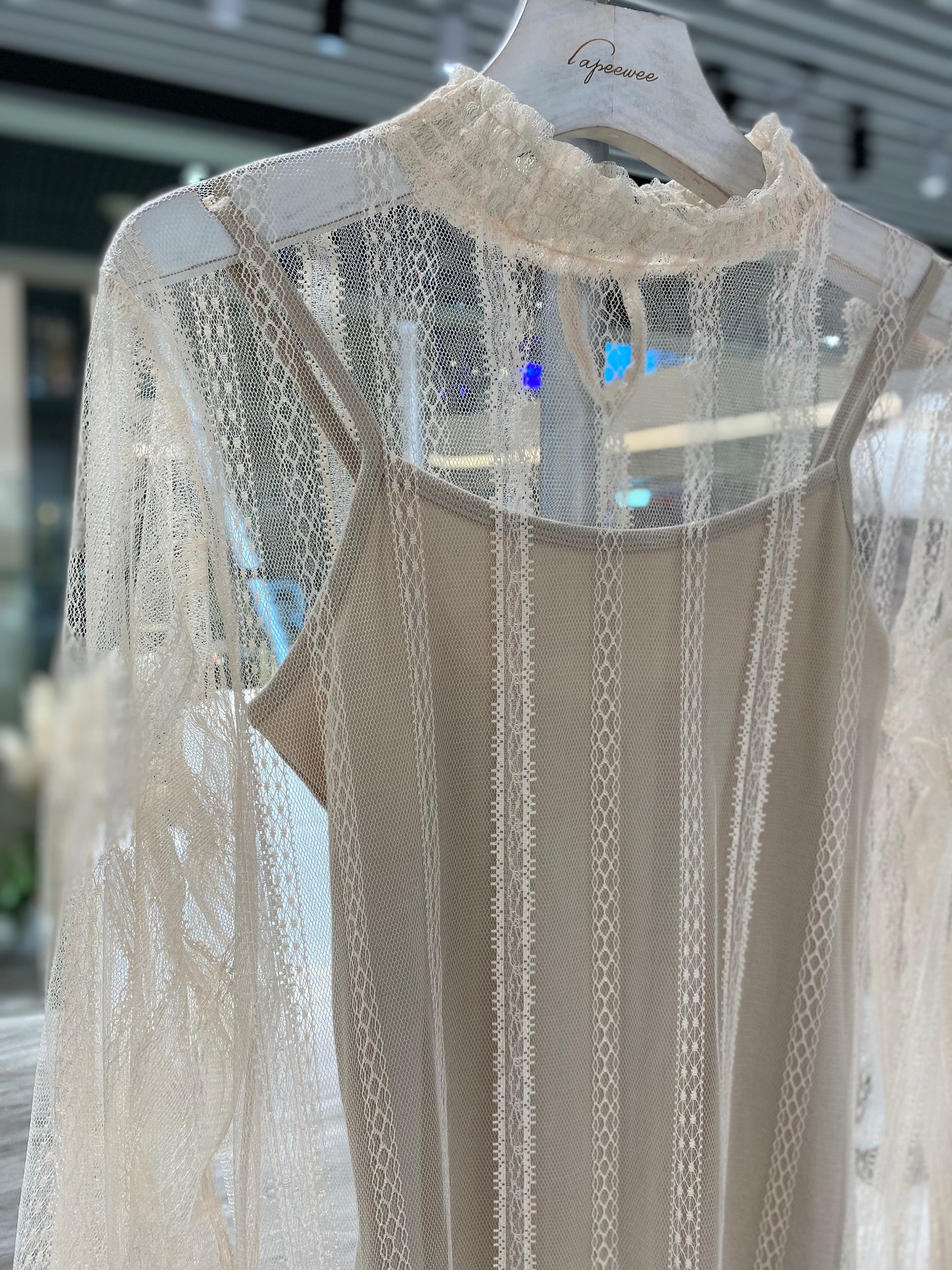 Mesh lace top in nude colour