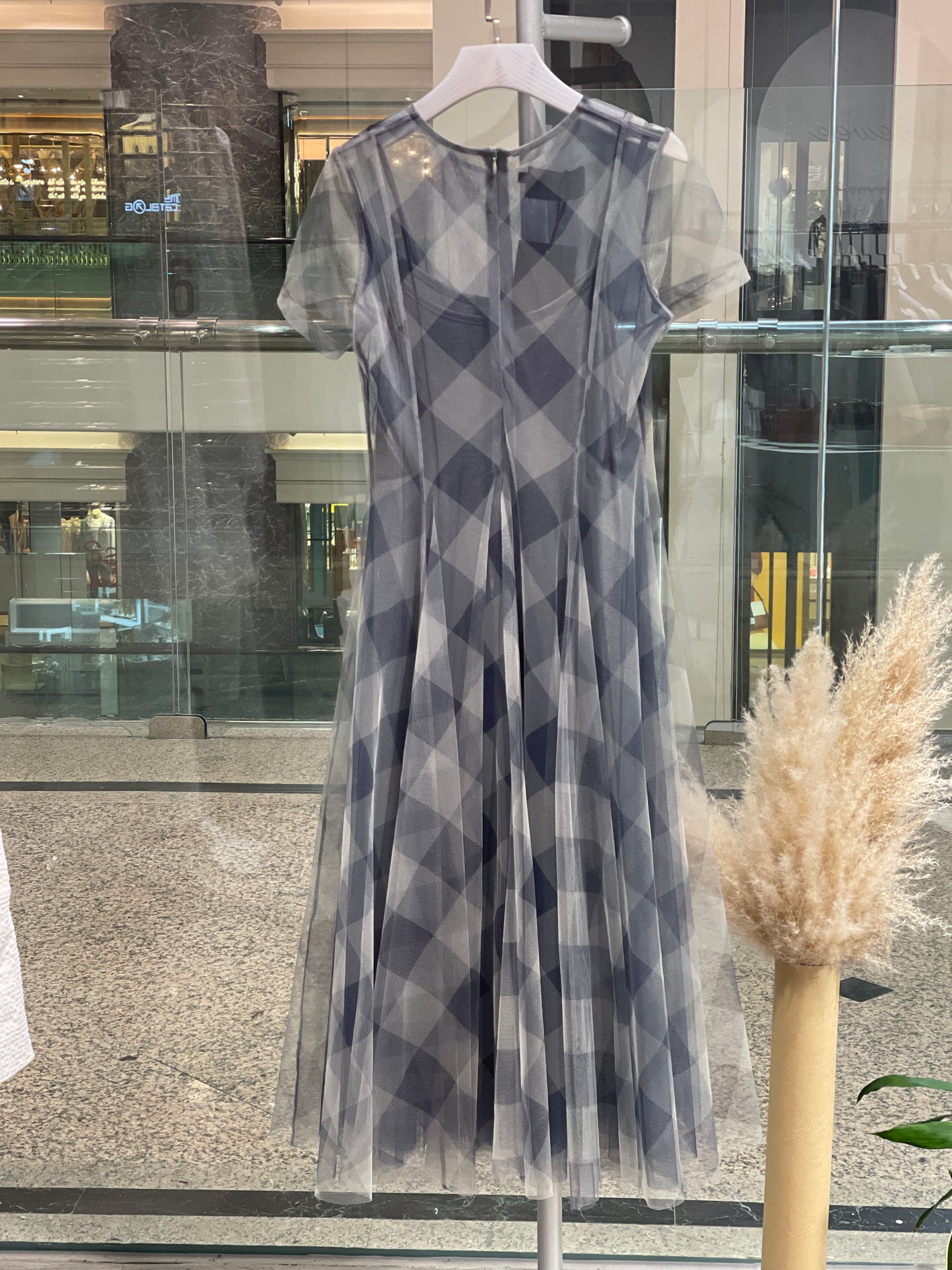 Checked pattern mesh dress