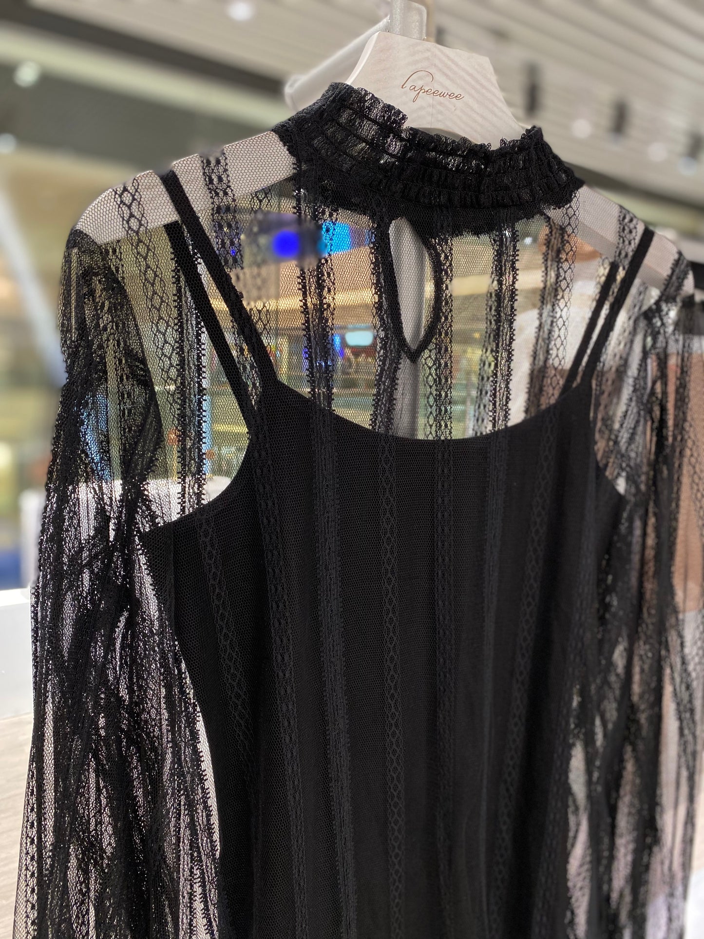Mesh lace top in black colour